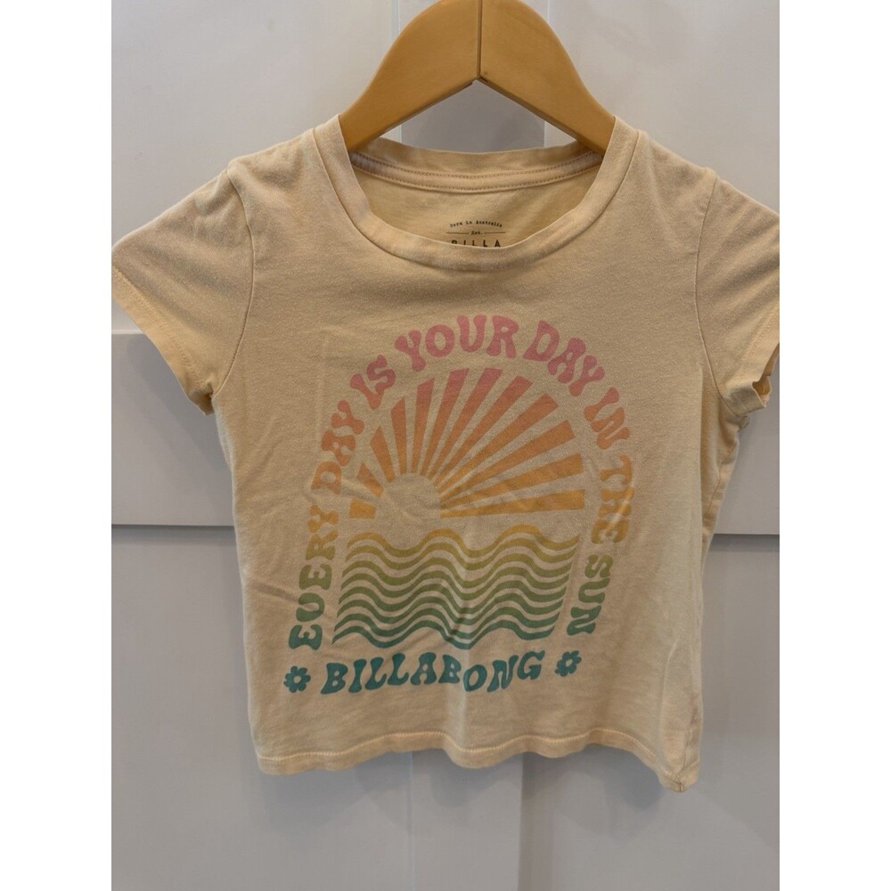 Girls Billabong Yellow Rainbow Ombré Graphic T Shirt Cream Sun Waves Sz XXS 5-6